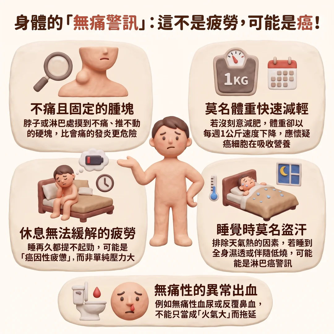 身體的五大癌症警訊(圖/AI生成製圖)