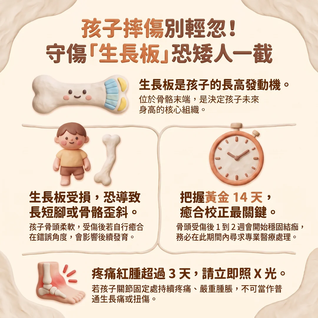 兒童生長板受傷照護指南（圖／AI生成製圖）