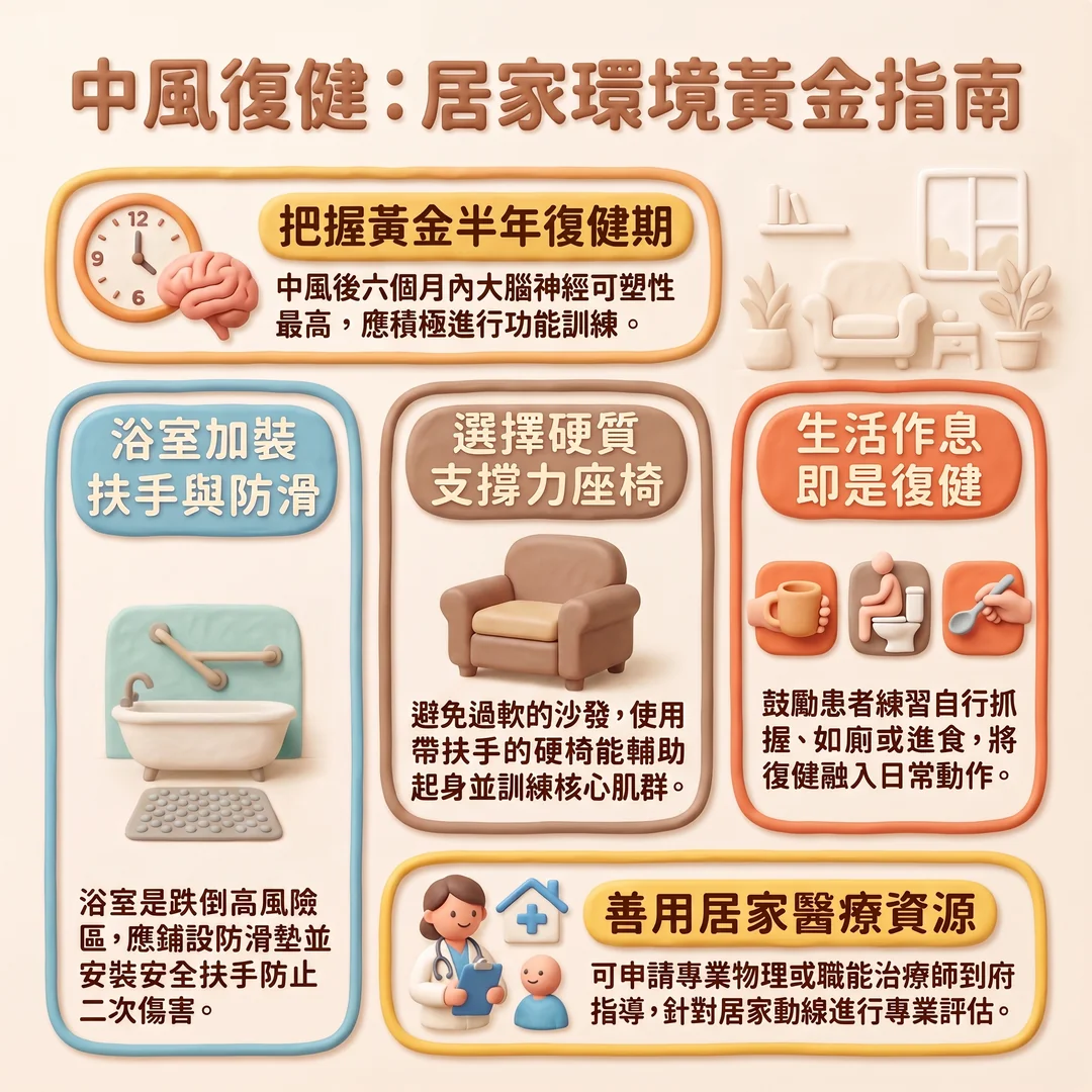 中風復健居家環境指南（圖／AI生成製圖）
