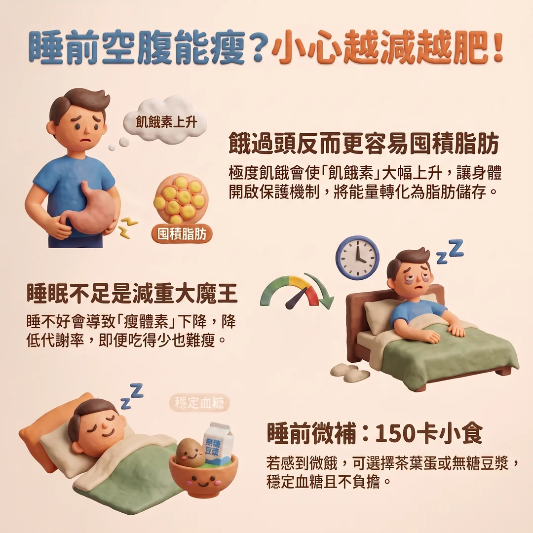 睡前空腹減重的迷思（圖／AI生成製圖）