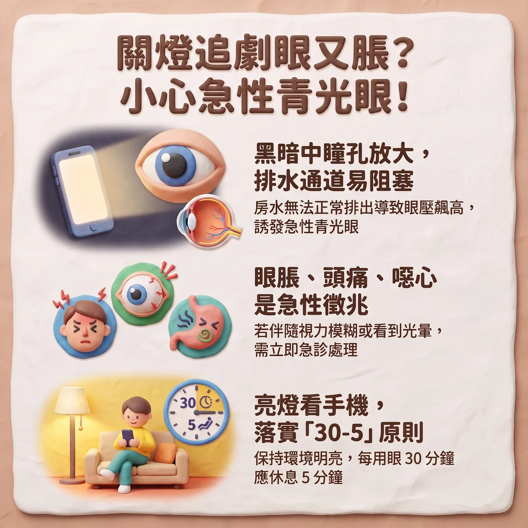 預防急性青光眼衛教指南（圖／AI生成製圖）