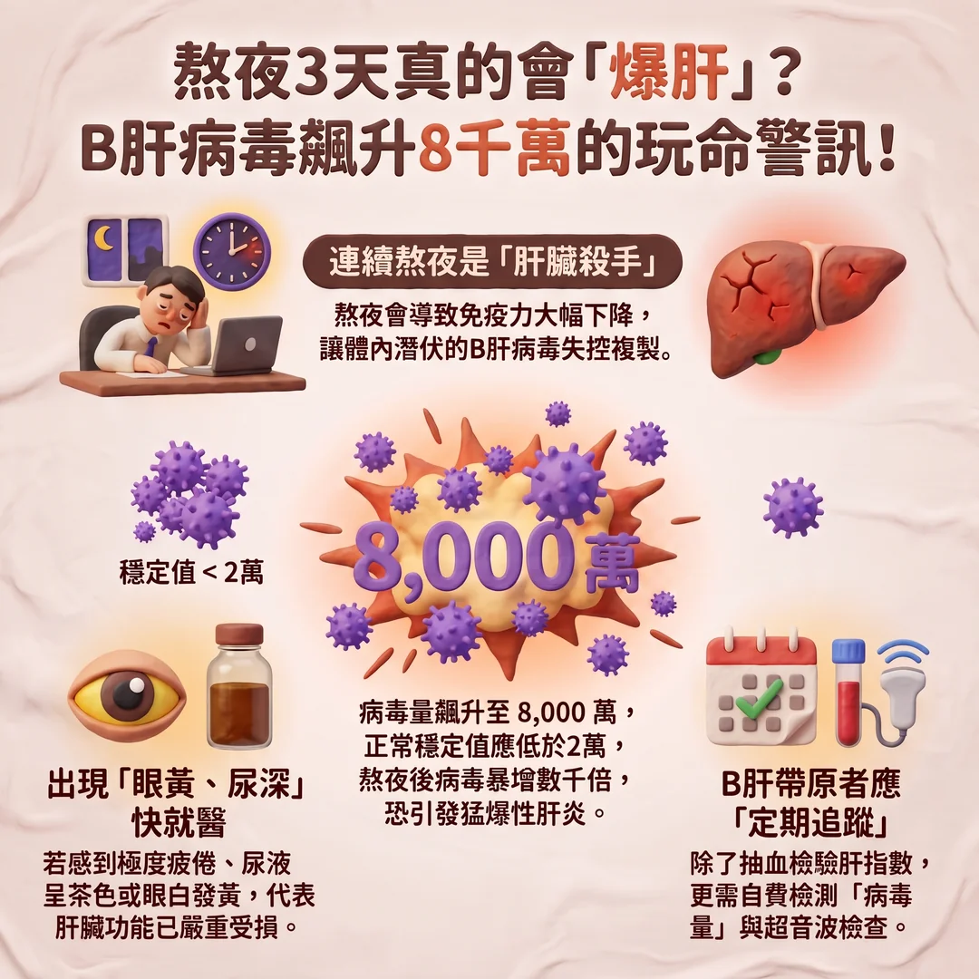 熬夜引發爆肝健康警訊(圖/AI生成製圖)