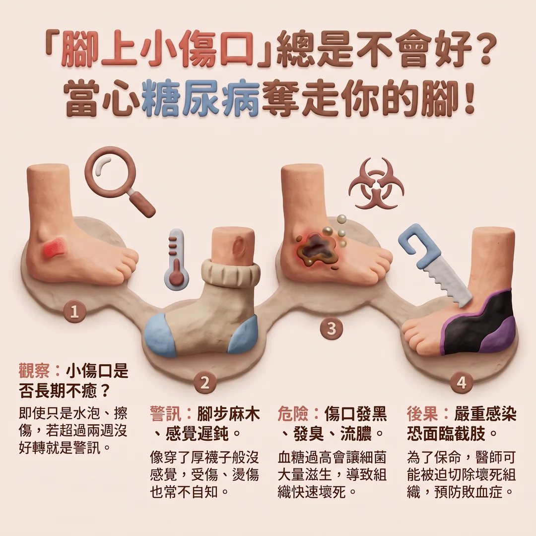糖尿病足部傷口惡化警訊（圖／AI生成製圖）