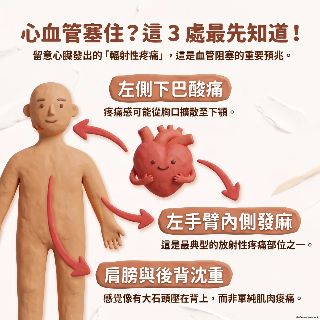 心血管阻塞的三大警訊(圖/AI生成製圖)