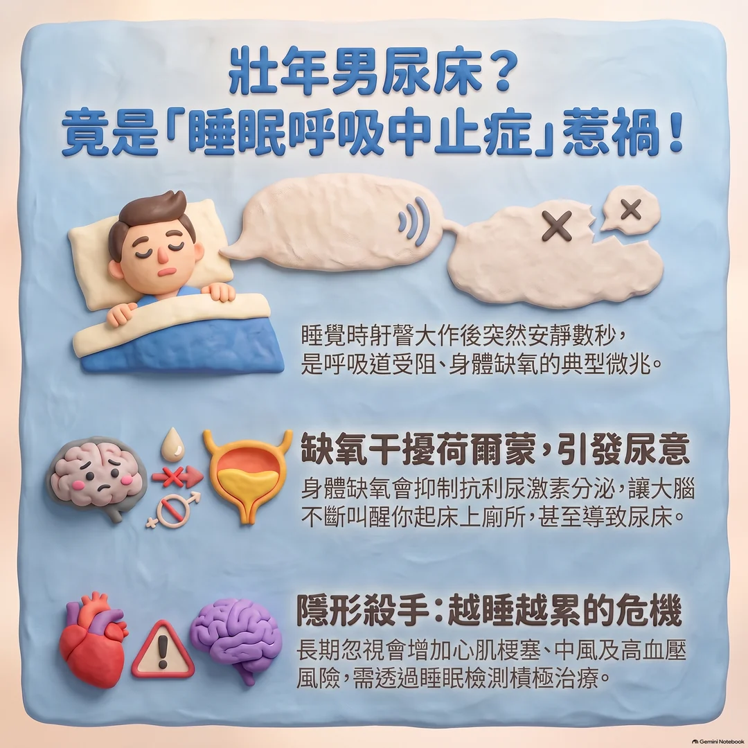 睡眠呼吸中止症引發尿床(圖/AI生成製圖)