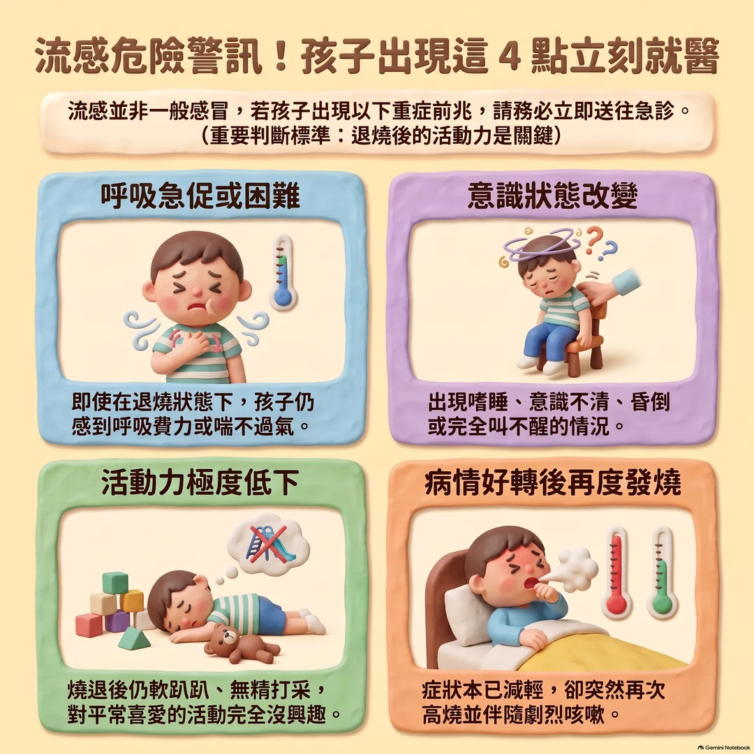 兒童流感重症四大警訊(圖/AI生成製圖)