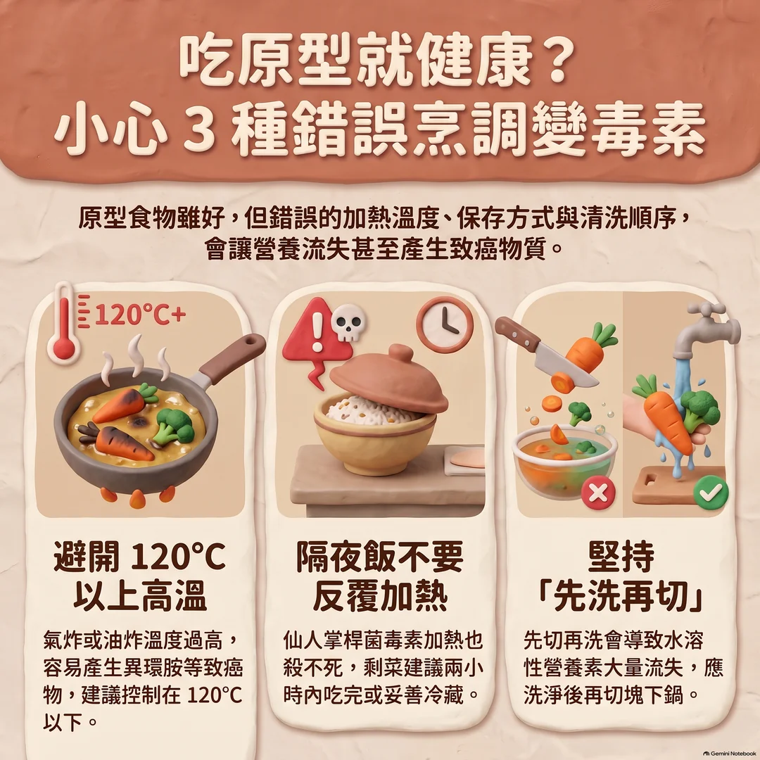 三種健康<a href='/search/tags/烹調錯誤/' target='_blank'>烹調錯誤</a>提醒（圖／AI生成製圖）
