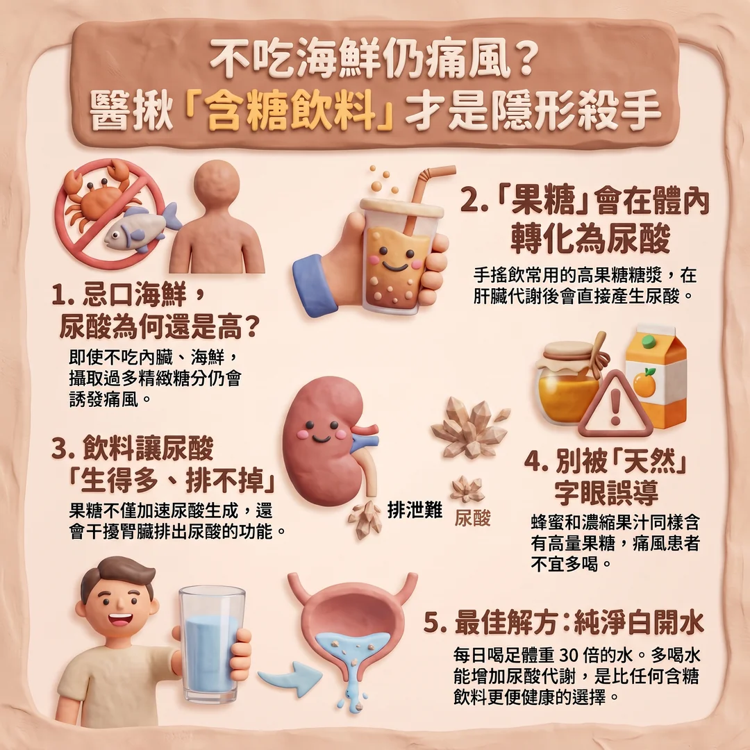 痛風與含糖飲料（圖／AI生成製圖）