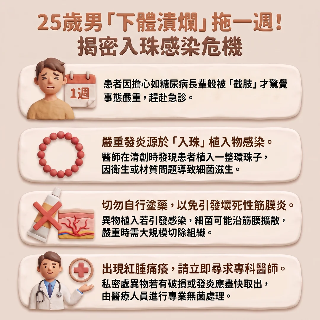 揭密入珠感染潰爛危機（圖／AI生成製圖）