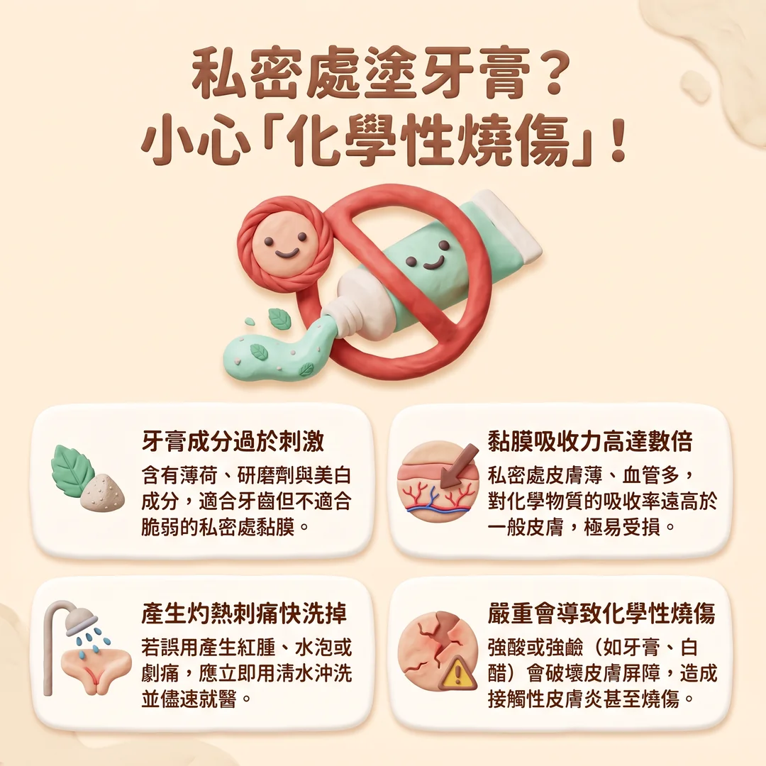 私密處塗牙膏恐燒傷(圖/AI生成製圖)