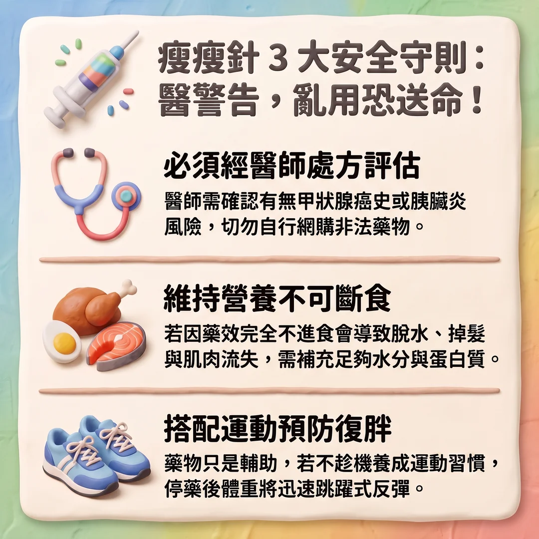 瘦瘦針三大安全守則（圖／AI生成製圖）