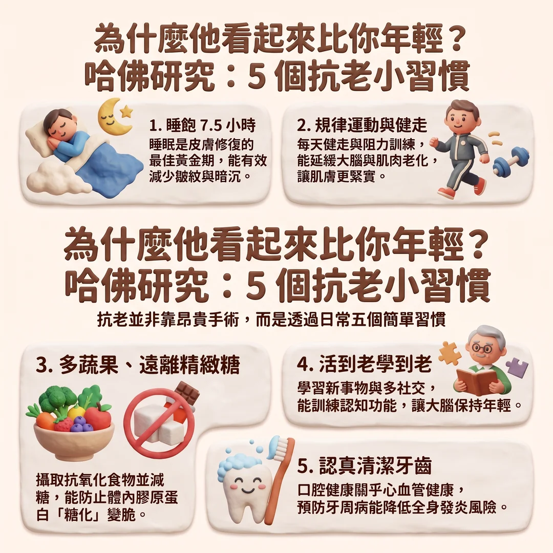 五個日常抗老習慣(圖/AI生成製圖)