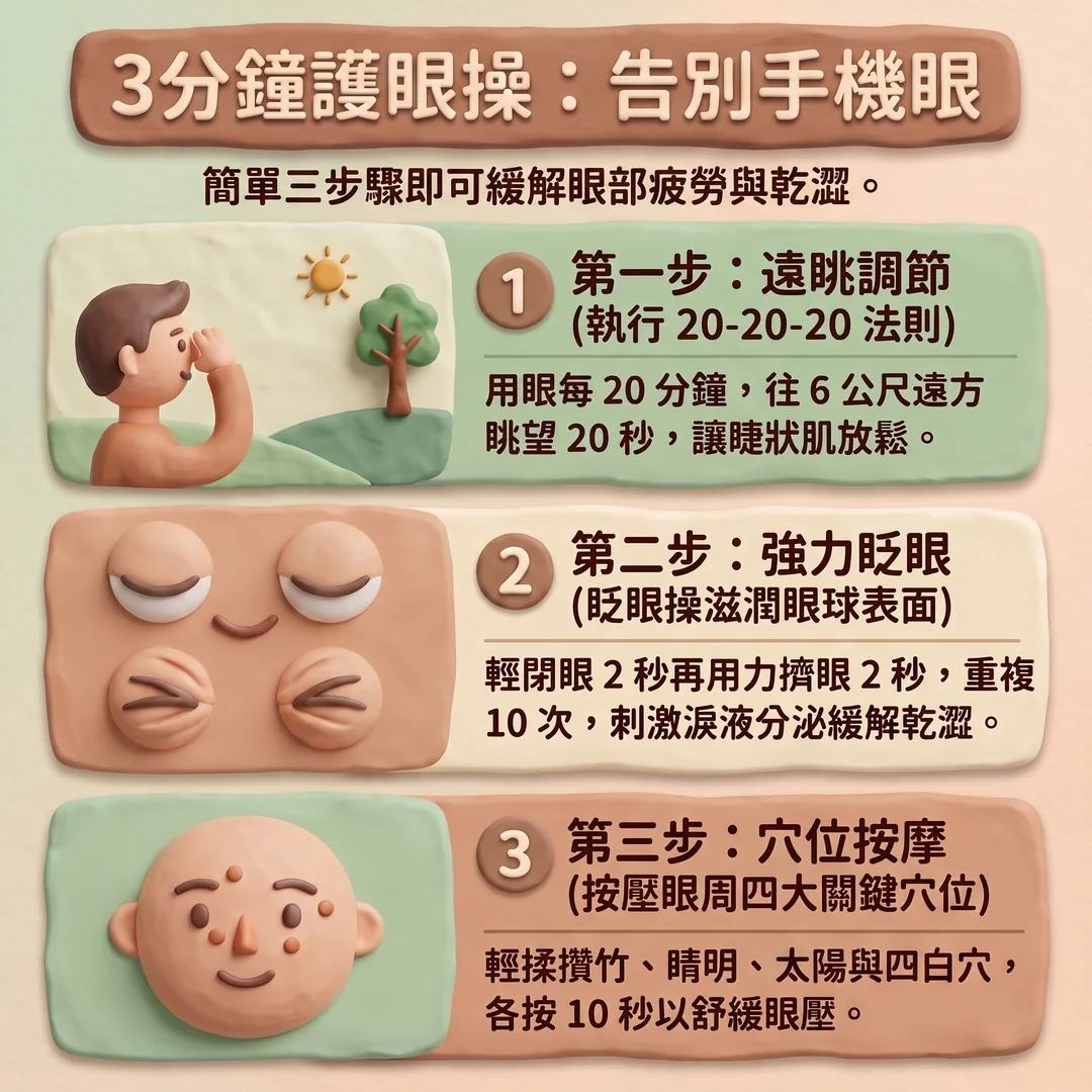 三分鐘護眼操:告別手機眼(圖/AI生成製圖)