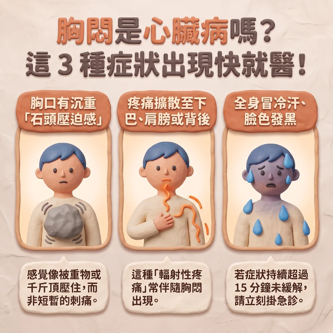 辨識心臟病發作三大徵兆(圖/AI生成製圖)