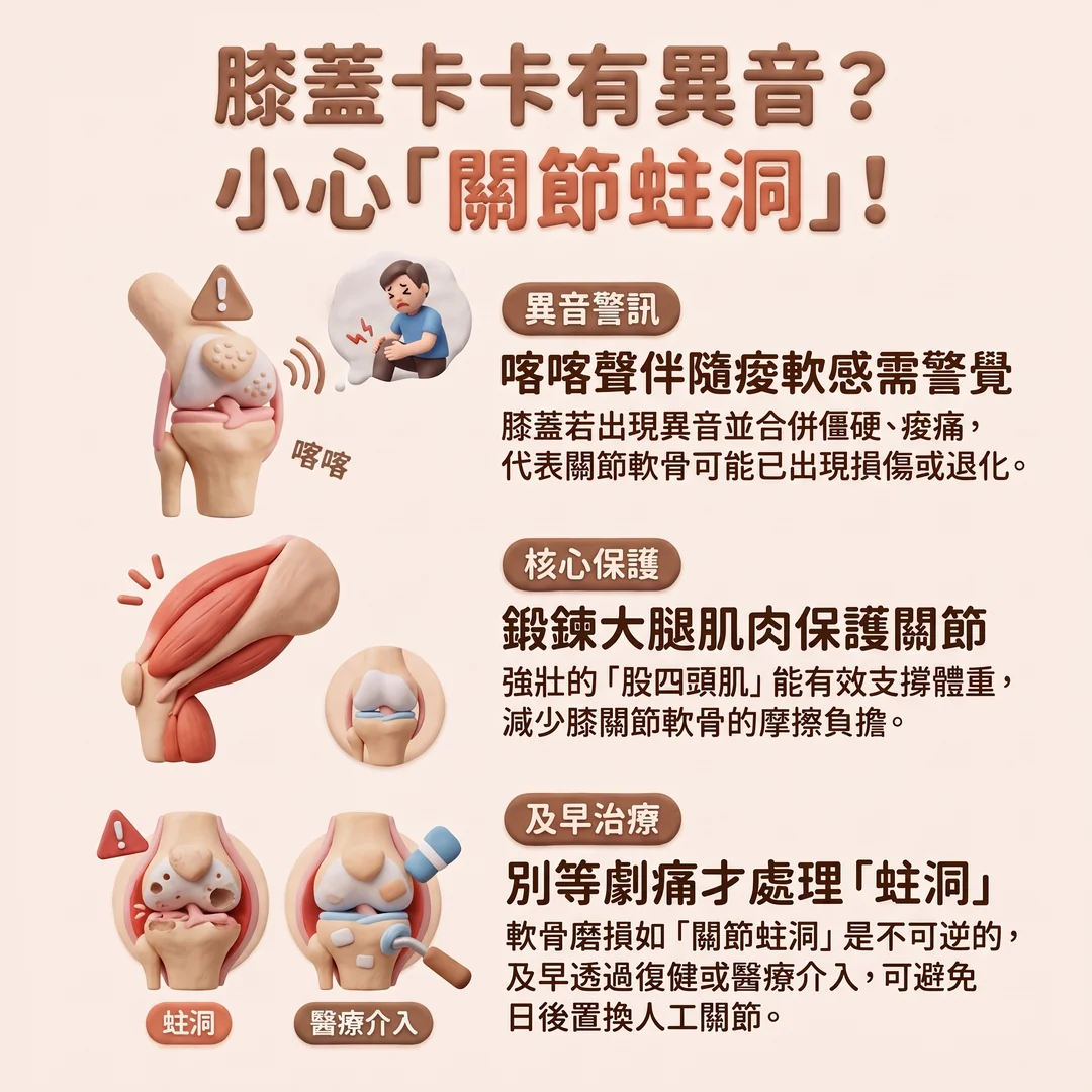 膝蓋異音與關節蛀洞(圖/AI生成製圖)