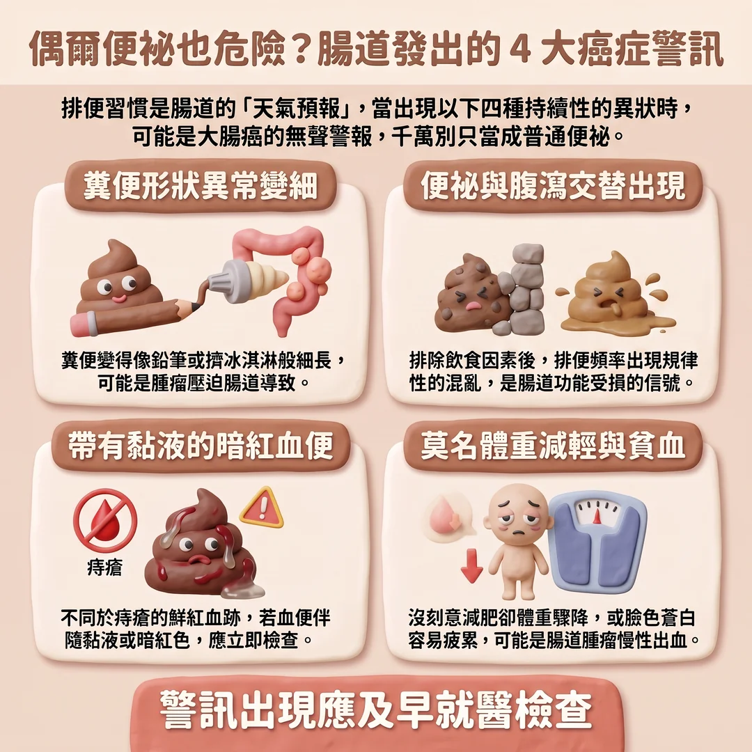 四大腸癌警訊說明(圖/AI生成製圖)