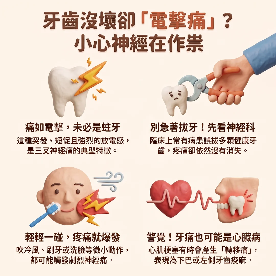 牙齒電擊痛與神經警訊（圖／AI生成製圖）