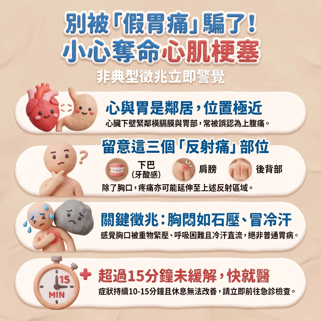 辨識心肌梗塞非典型徵兆（圖／AI生成製圖）
