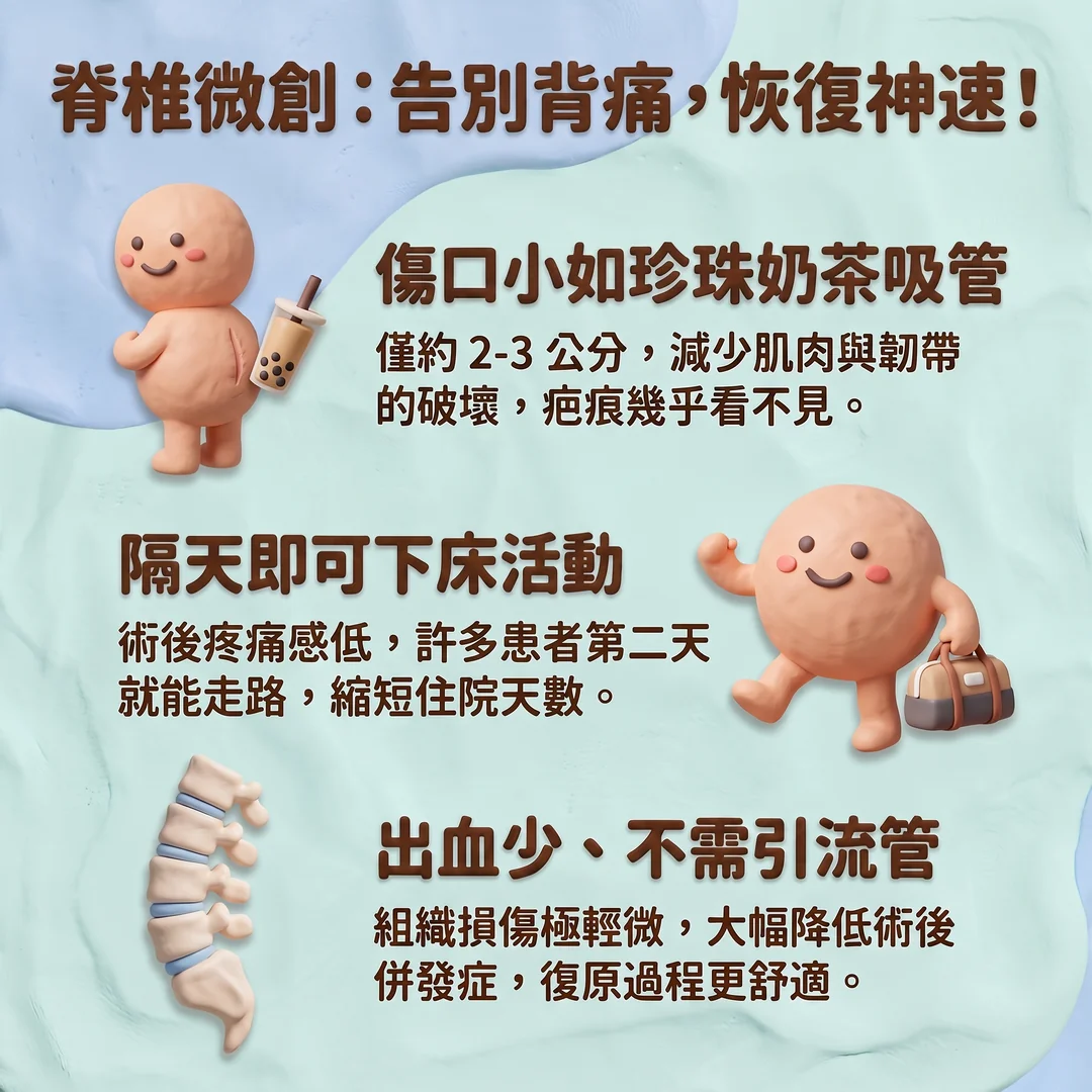 脊椎微創手術優點（圖／AI生成製圖）