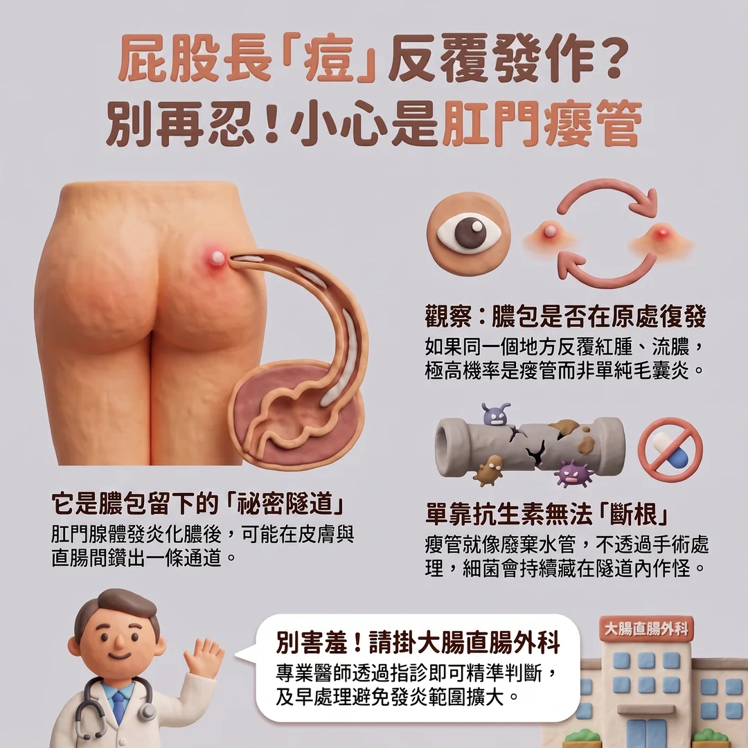 屁股長痘?小心廔管(圖/AI生成製圖)