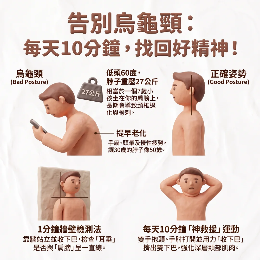 告別烏龜頸改善指南(圖/AI生成製圖)