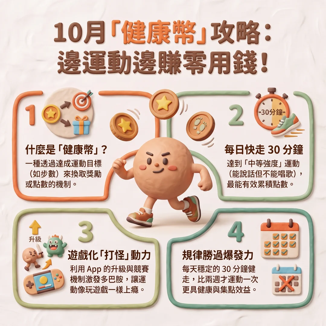 10月健康幣運動攻略(圖/AI生成製圖)
