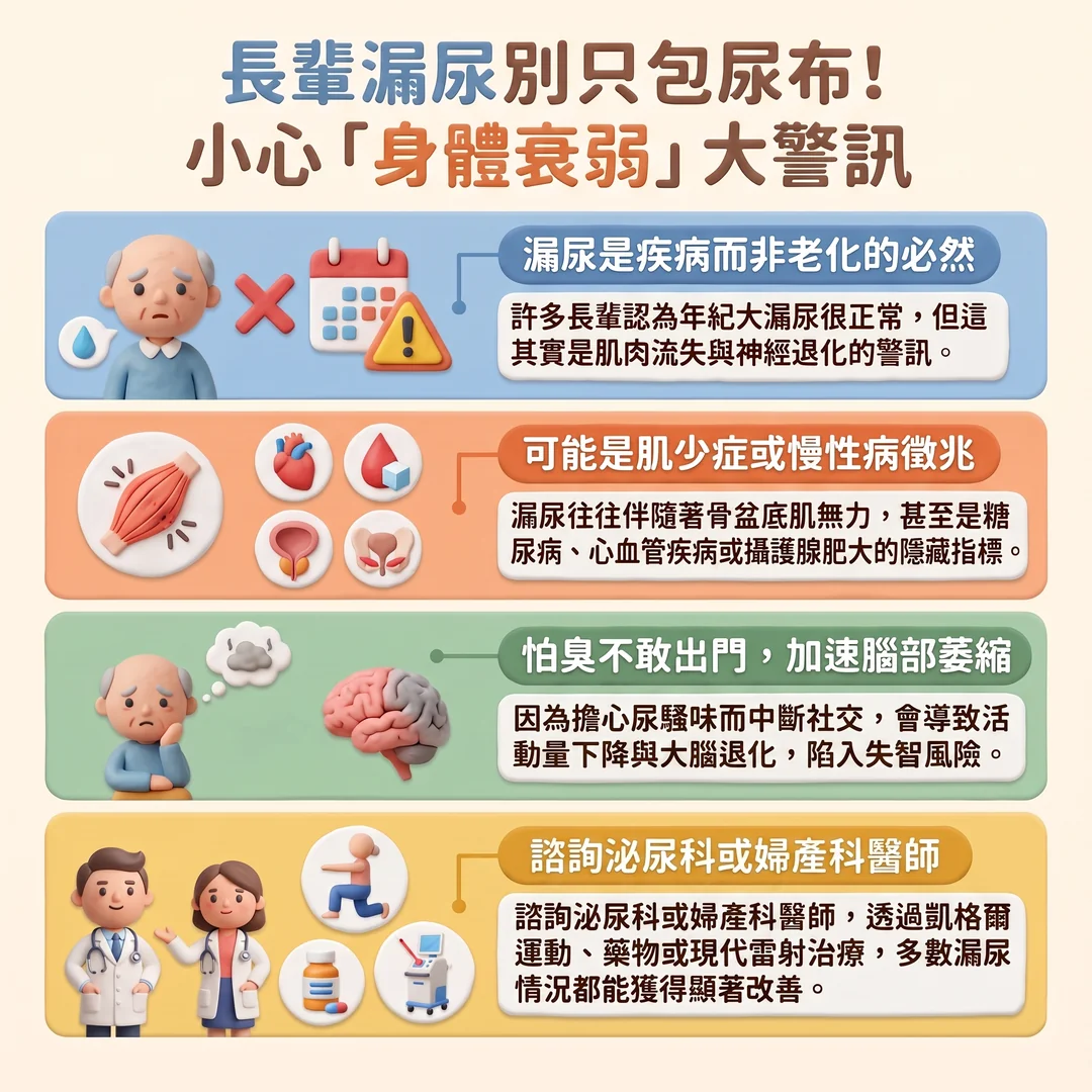 長輩漏尿是身體衰弱警訊(圖/AI生成製圖)