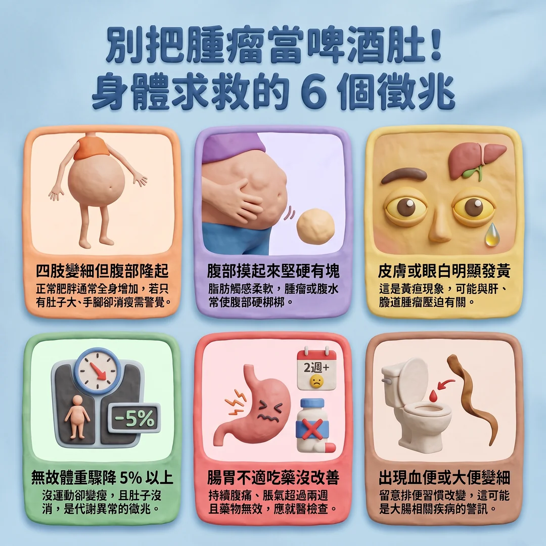別把腫瘤當啤酒肚（圖／AI生成製圖）