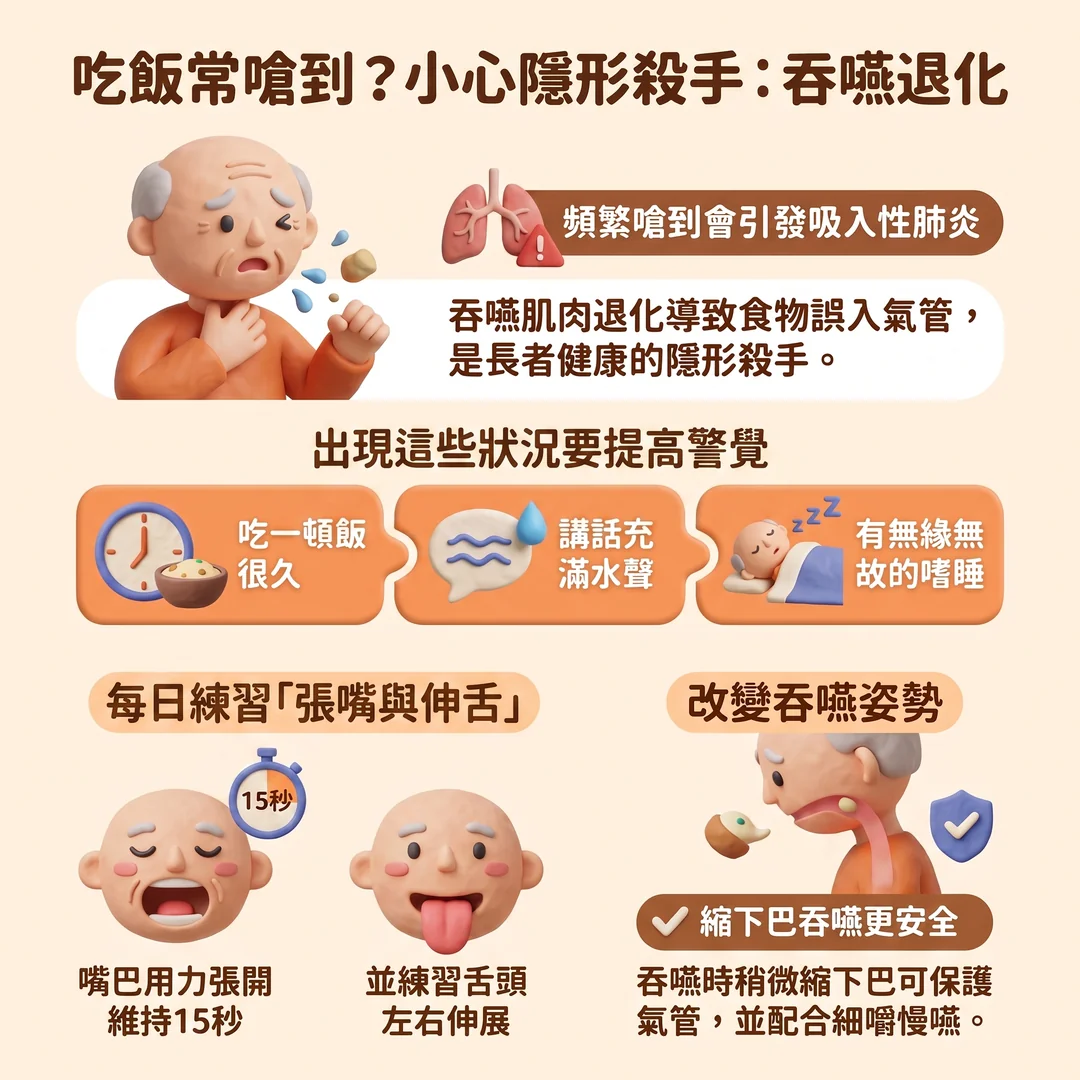 預防長者吞嚥退化指南（圖／AI生成製圖）