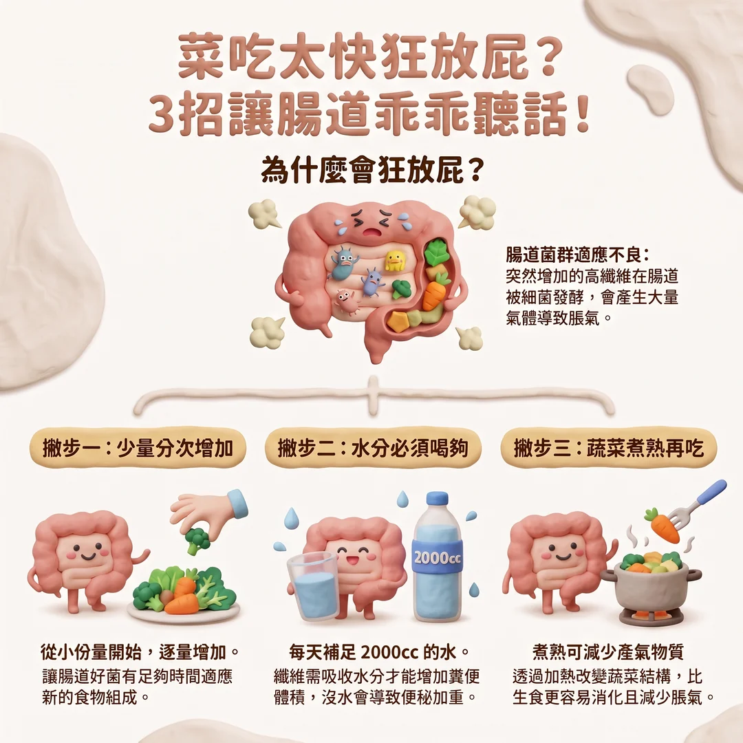 改善吃菜脹氣的三招(圖/AI生成製圖)