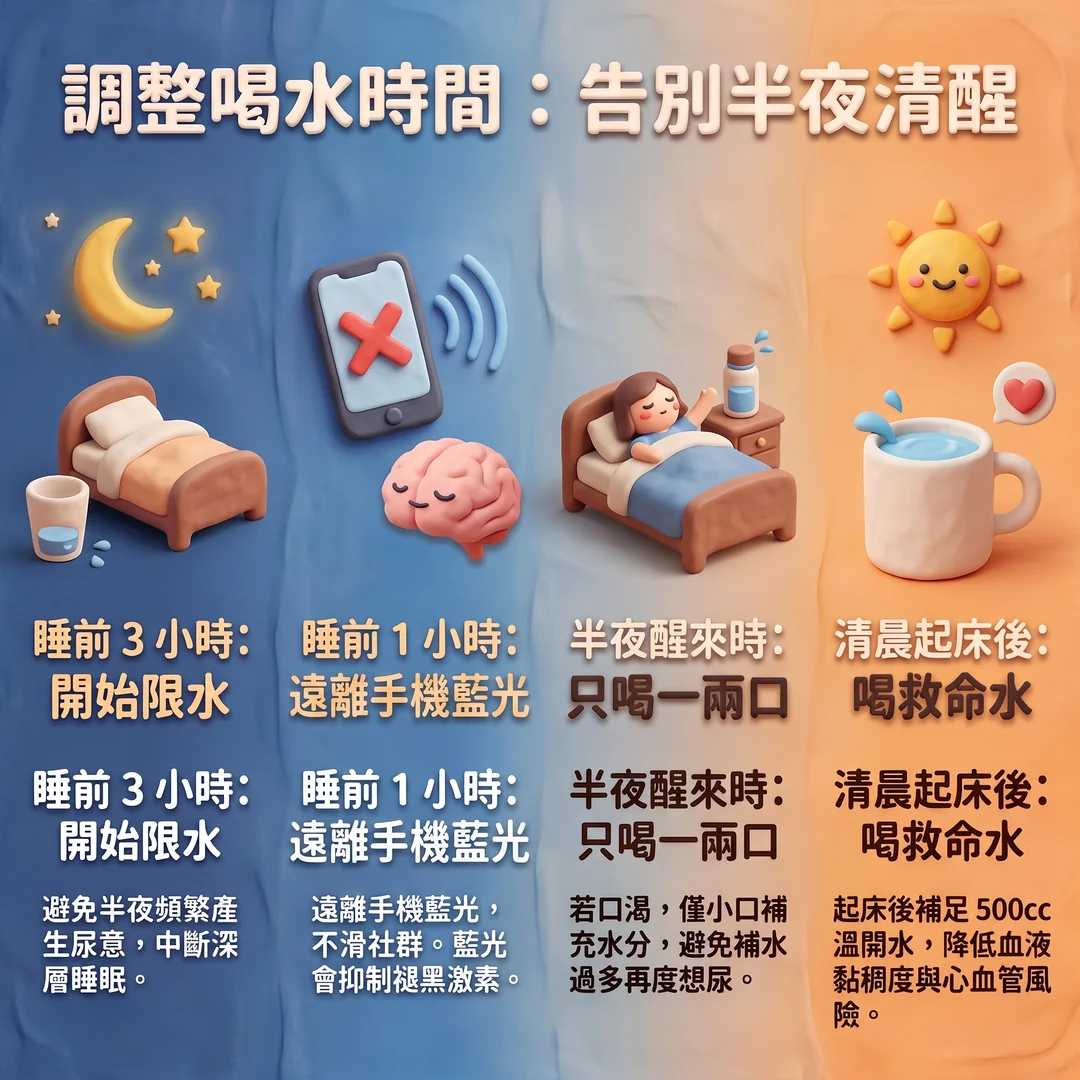 調整喝水時間告別夜醒（圖／AI生成製圖）