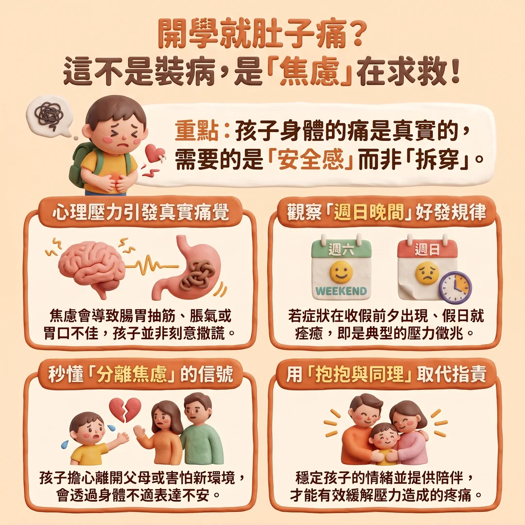 理解開學焦慮與腹痛(圖/AI生成製圖)