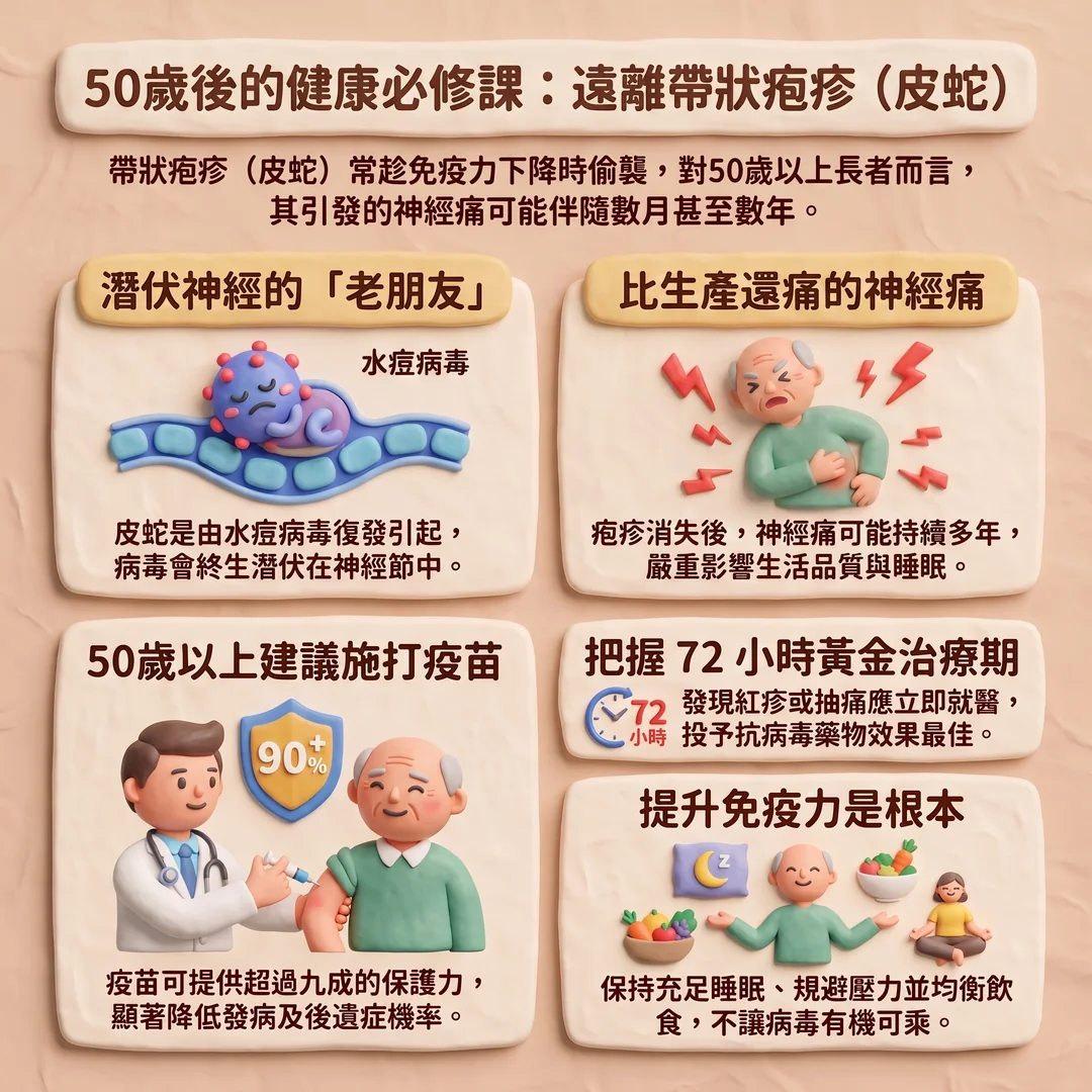 50歲後的帶狀疱疹必修課(圖/AI生成製圖)