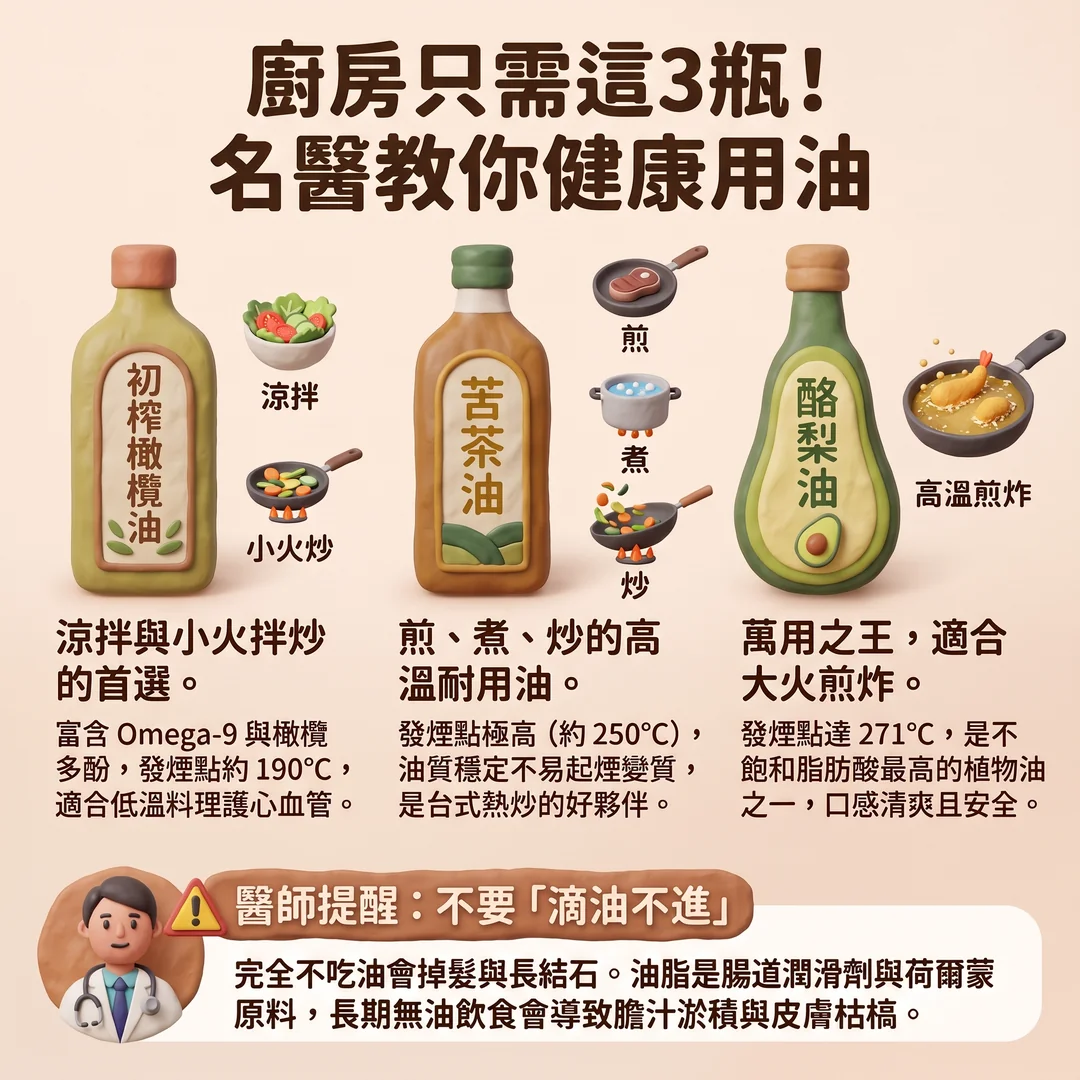 三款名醫推薦健康油（圖／AI生成製圖）