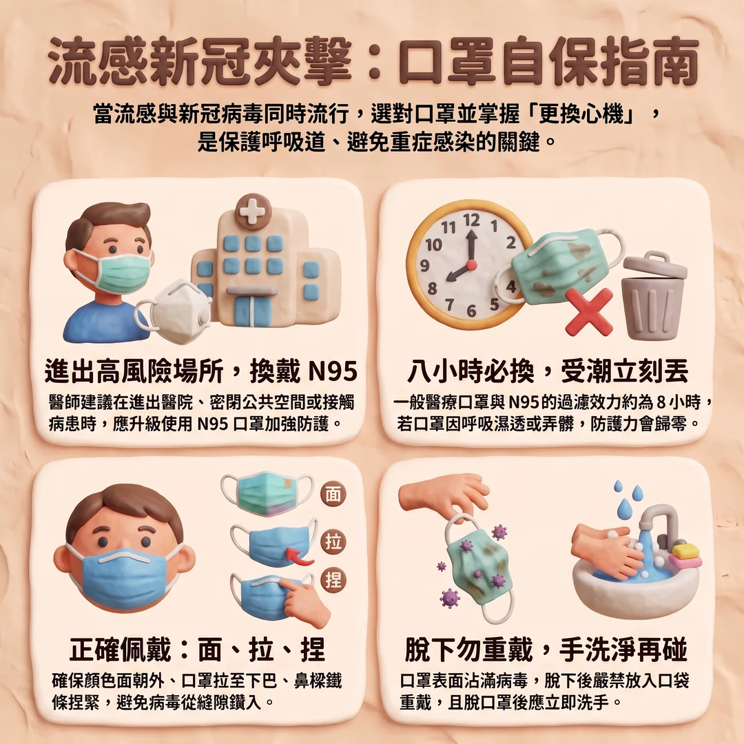 流感新冠口罩自保指南(圖/AI生成製圖)