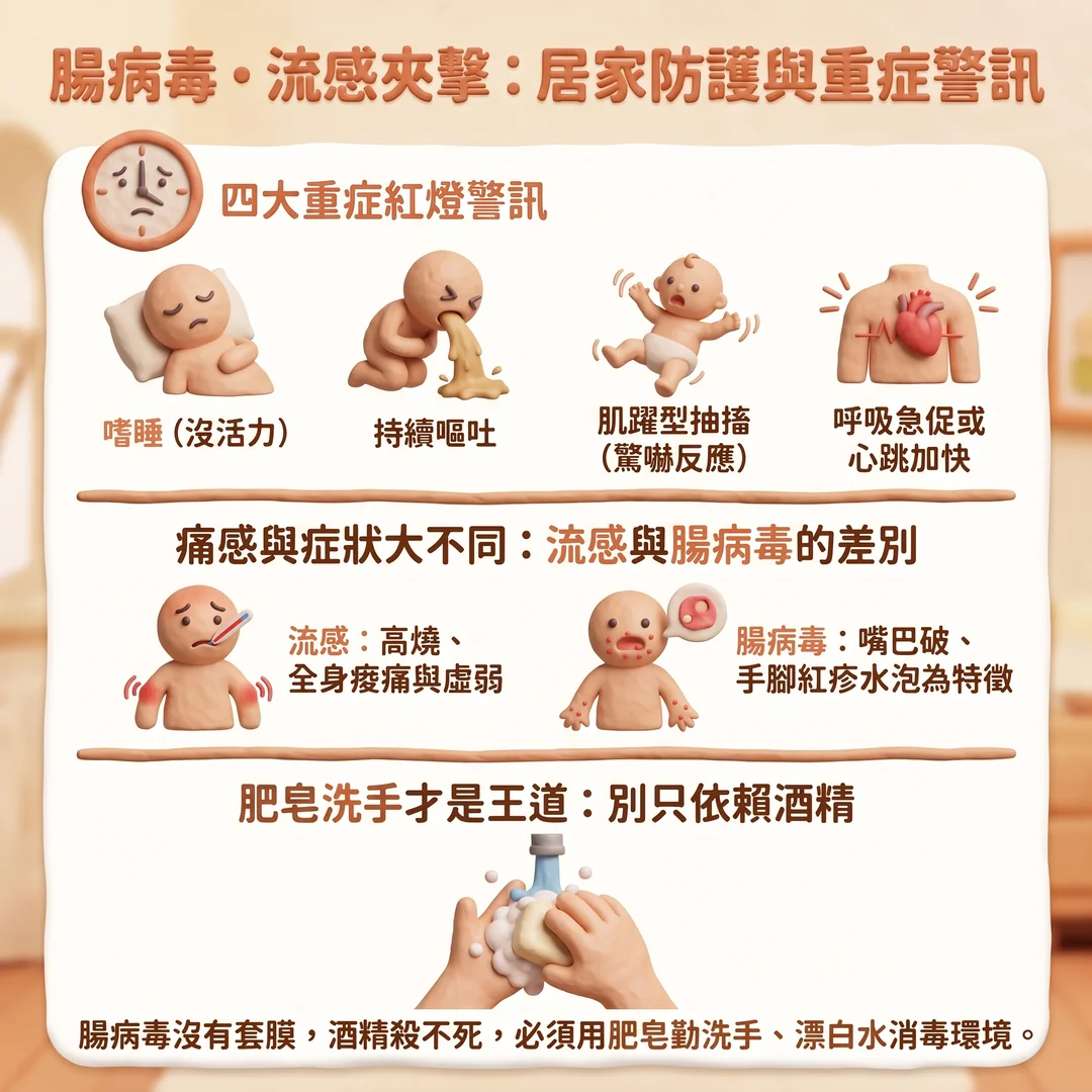 腸病毒流感居家防護指南（圖／AI生成製圖）
