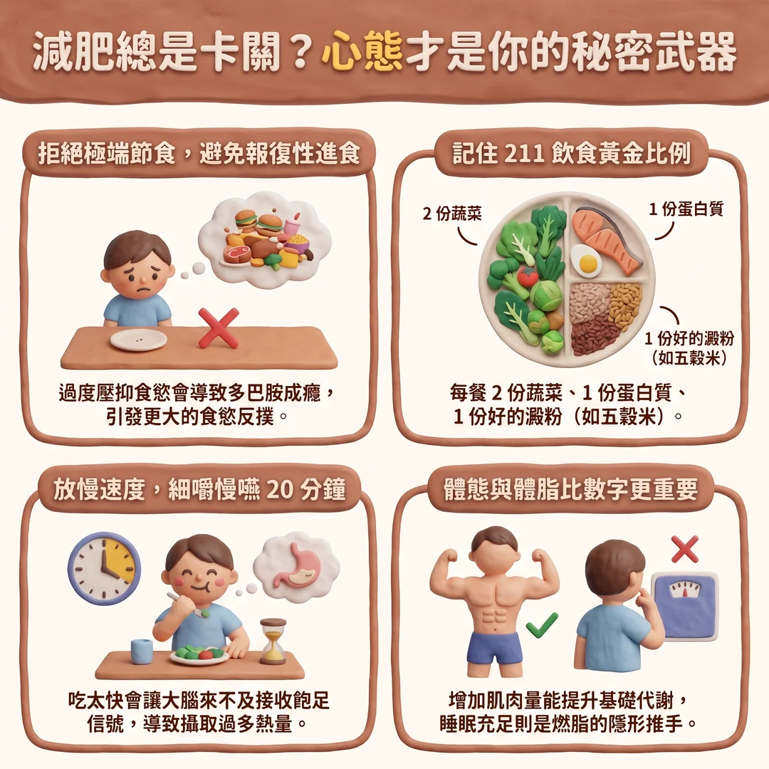 減肥成功的四大建議（圖／AI生成製圖）