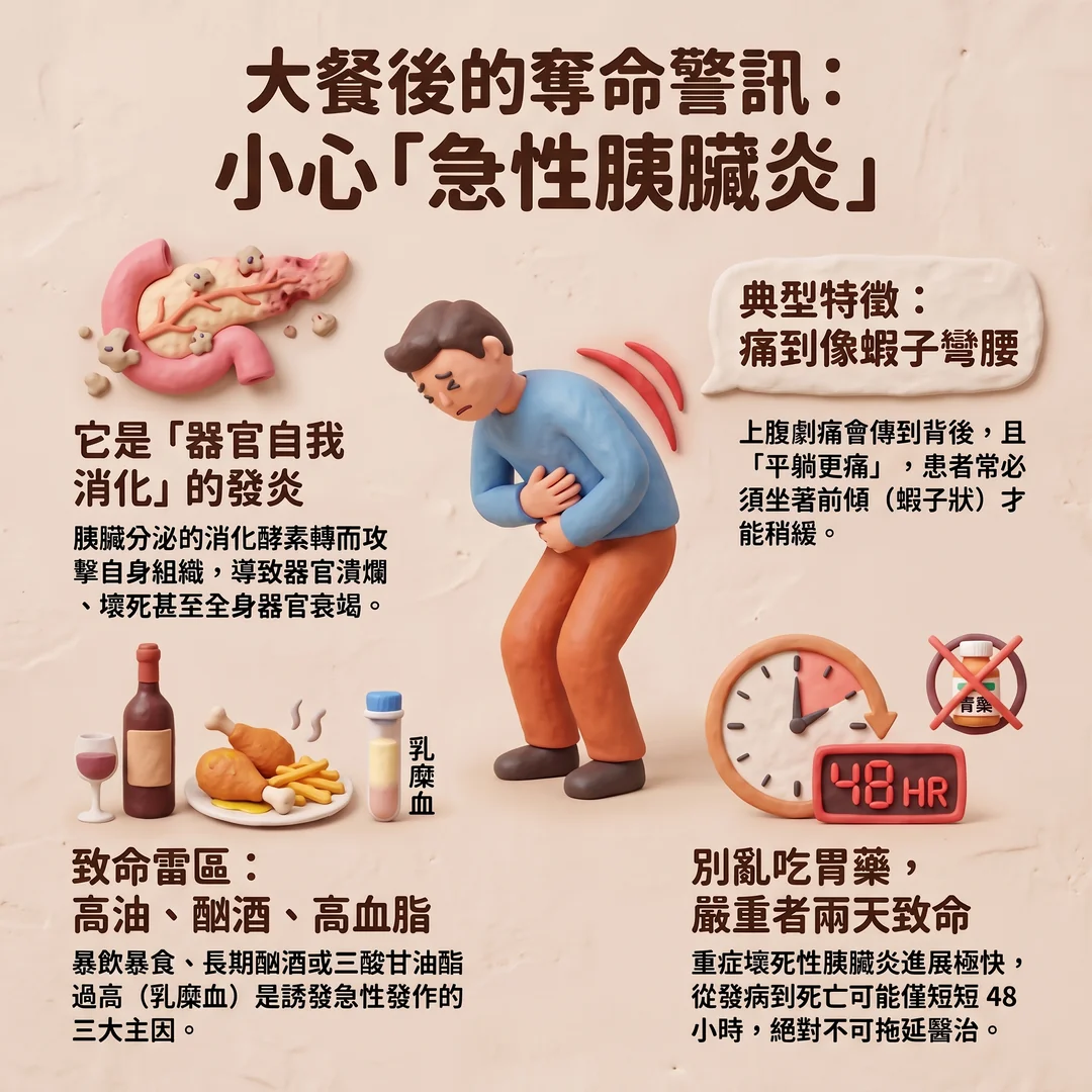 大餐後的急性胰臟炎警訊(圖/AI生成製圖)