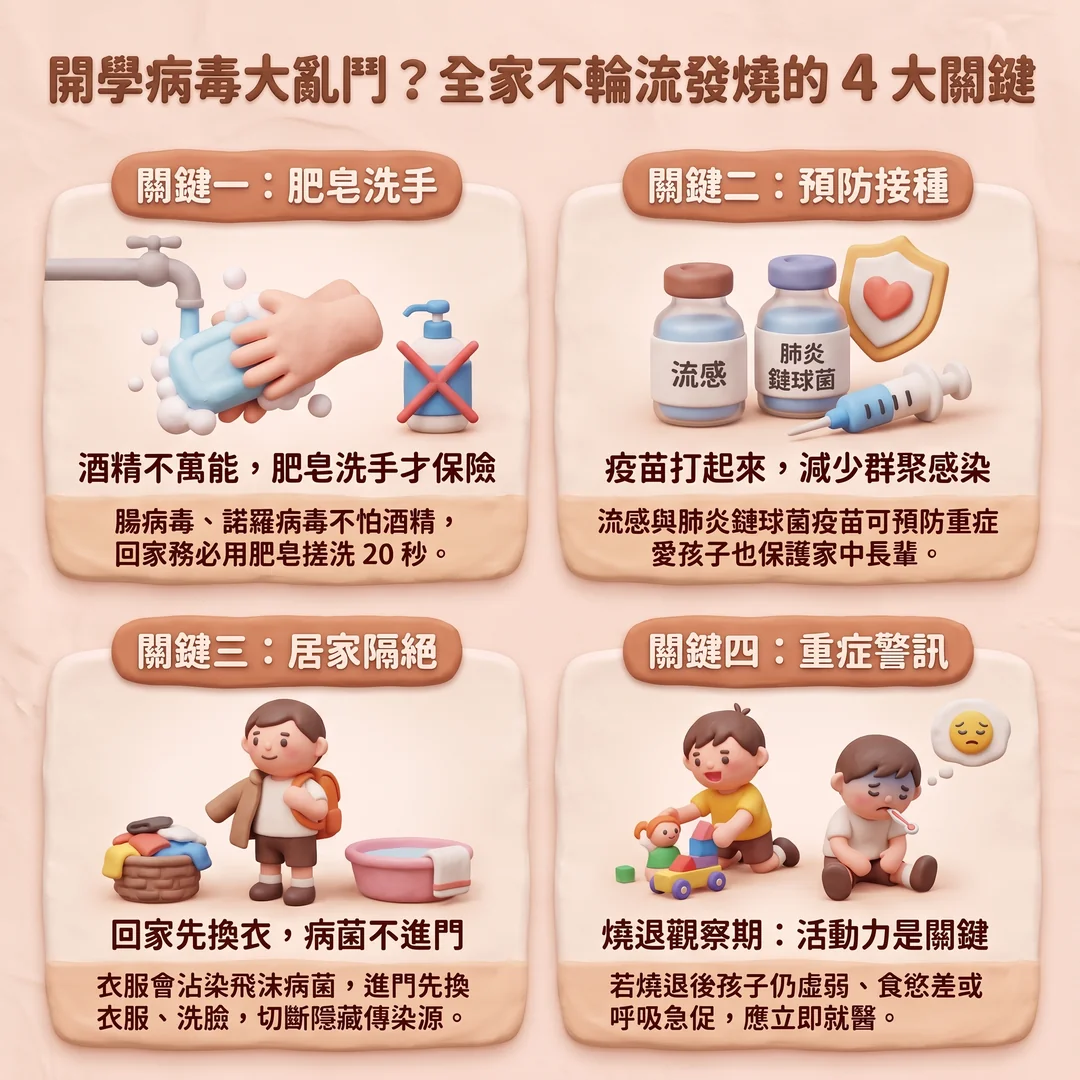 全家不發燒四大關鍵（圖／AI生成製圖）