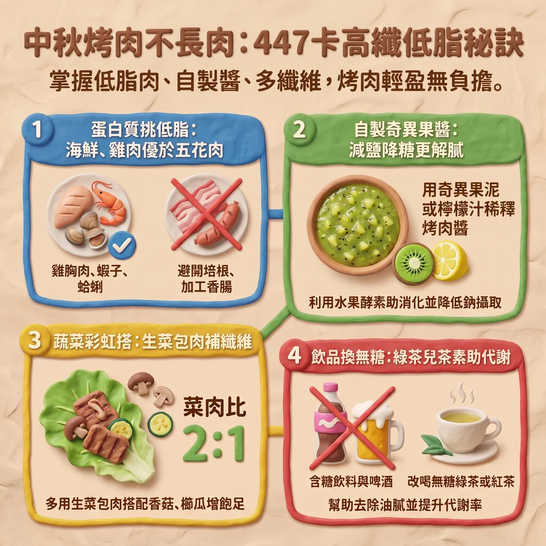 中秋健康烤肉四大祕訣（圖／AI生成製圖）