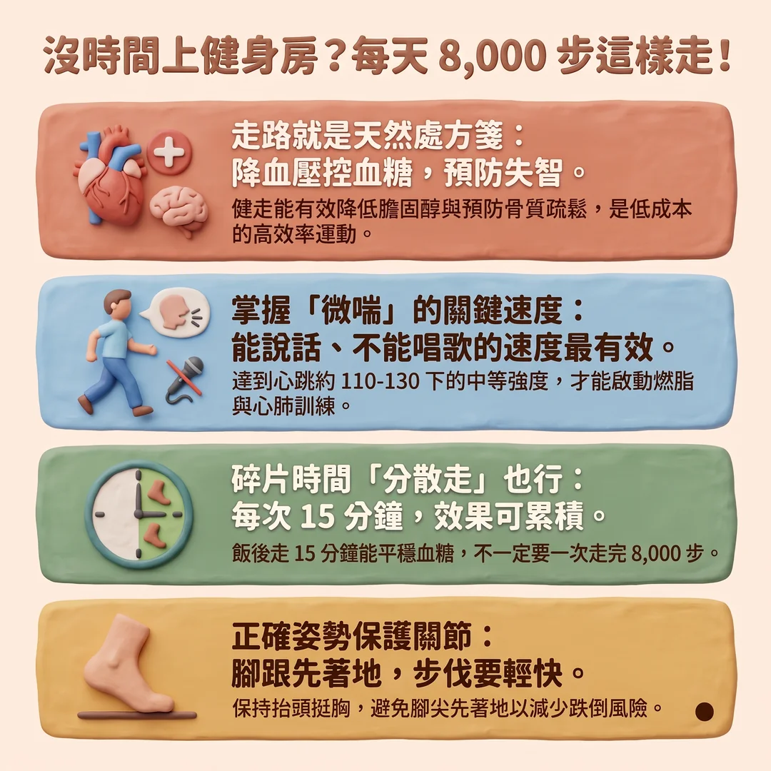 每日八千步健走指南(圖/AI生成製圖)