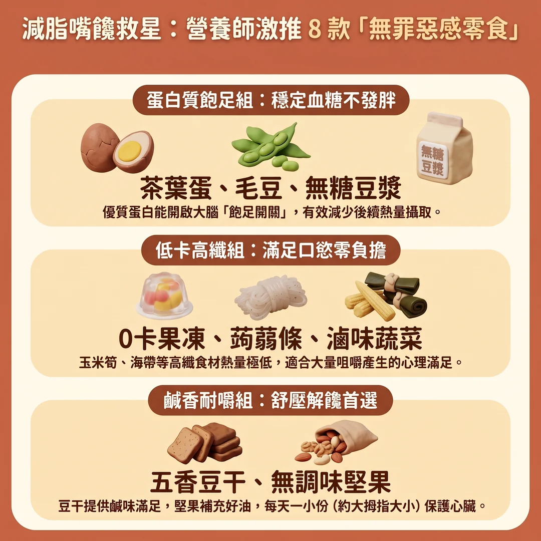 營養師推薦八款<a href='/search/tags/減脂零食/' target='_blank'>減脂零食</a>（圖／AI生成製圖）