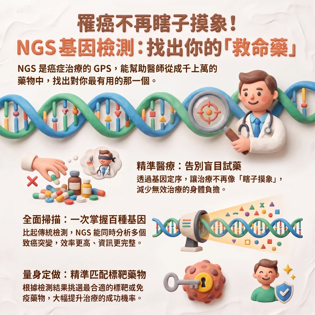 NGS 基因檢測助精準醫療（圖／AI生成製圖）
