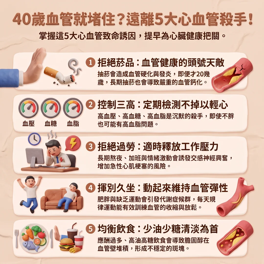 遠離五大心血管殺手(圖/AI生成製圖)