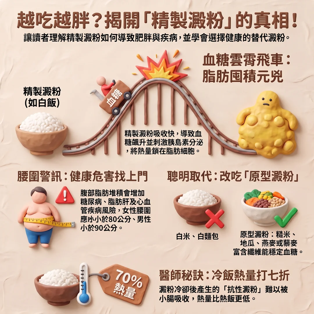 揭開精製澱粉肥胖真相（圖／AI生成製圖）