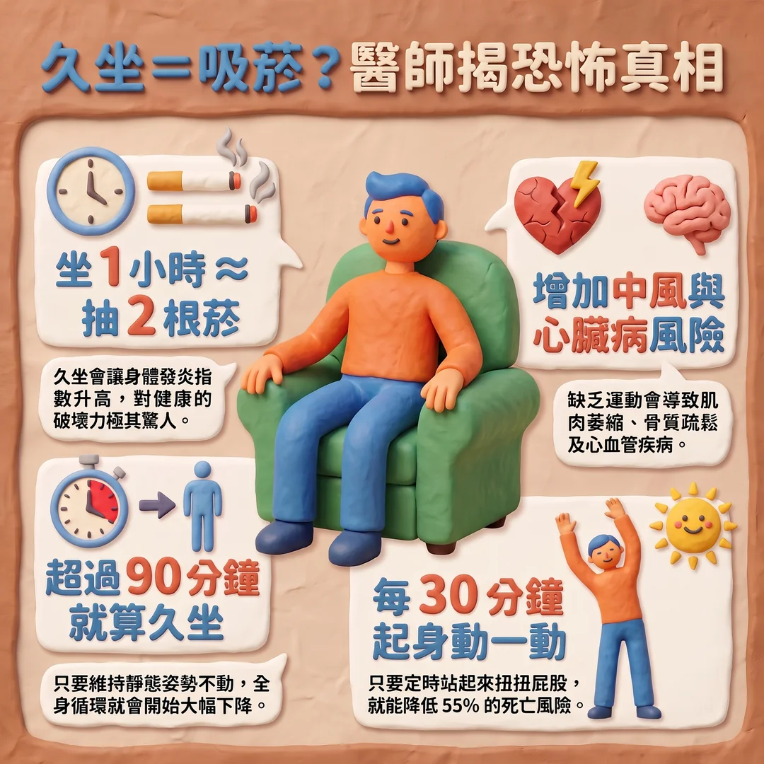 醫師揭露久坐健康危害（圖／AI生成製圖）