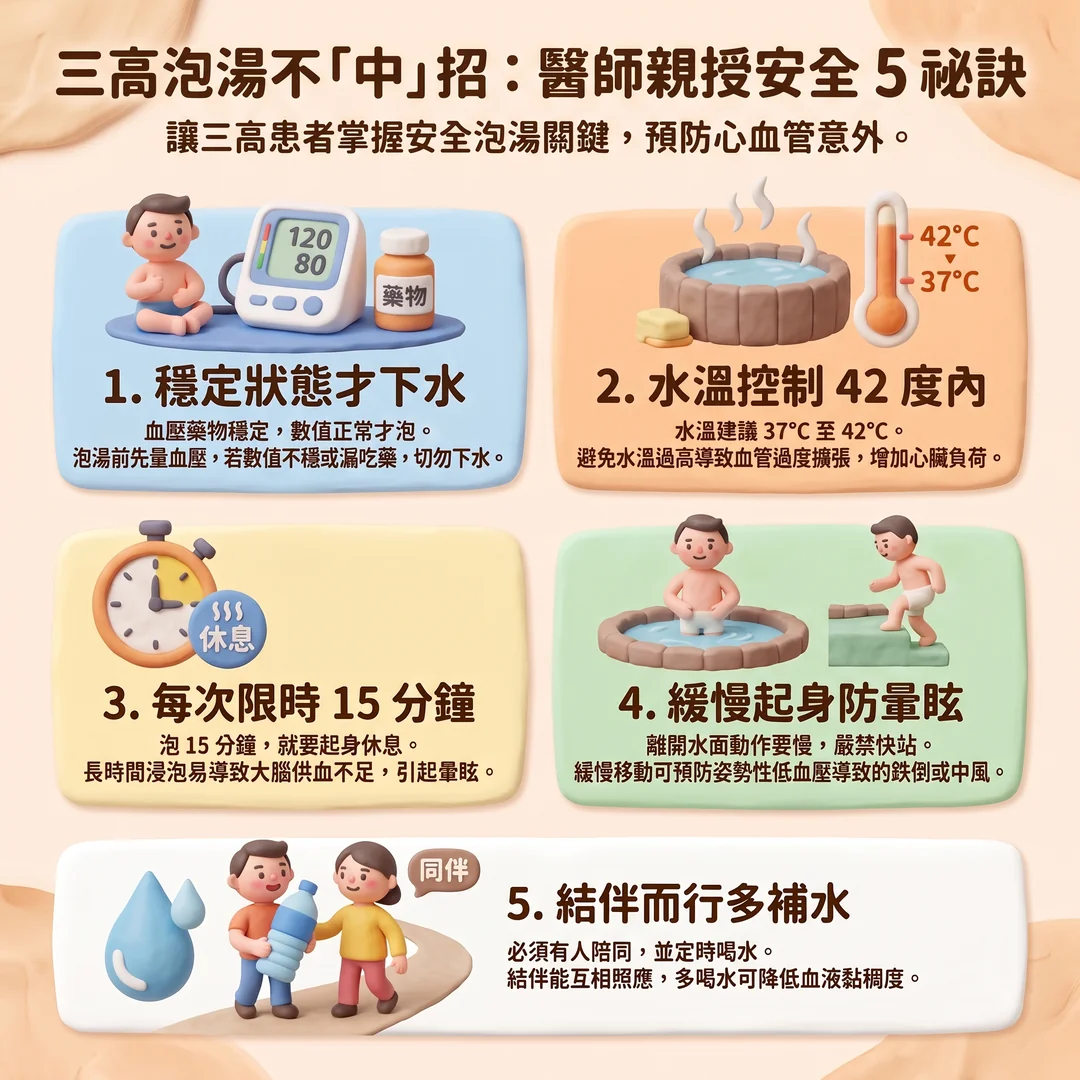 三高安全泡湯五秘訣（圖／AI生成製圖）
