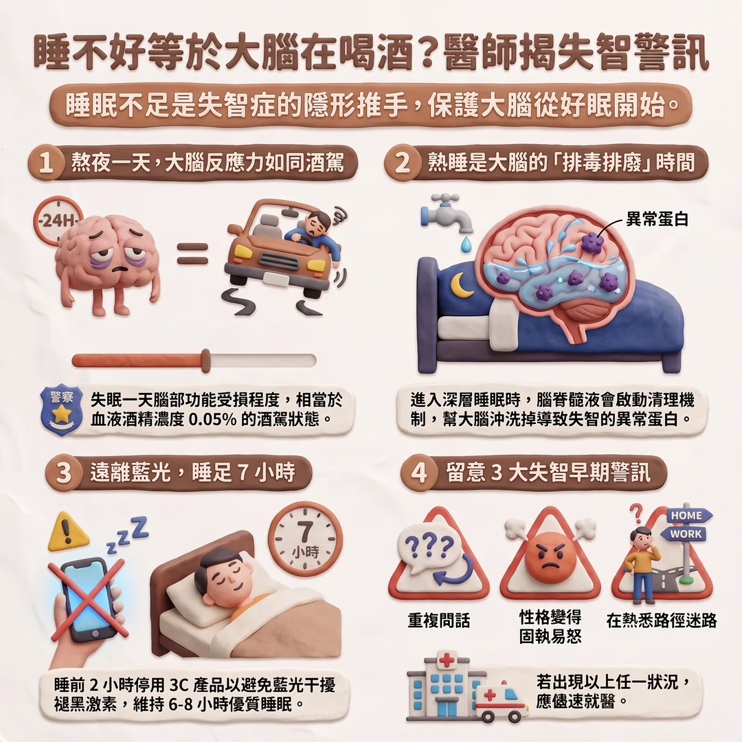 睡眠不足與失智警訊(圖/AI生成製圖)