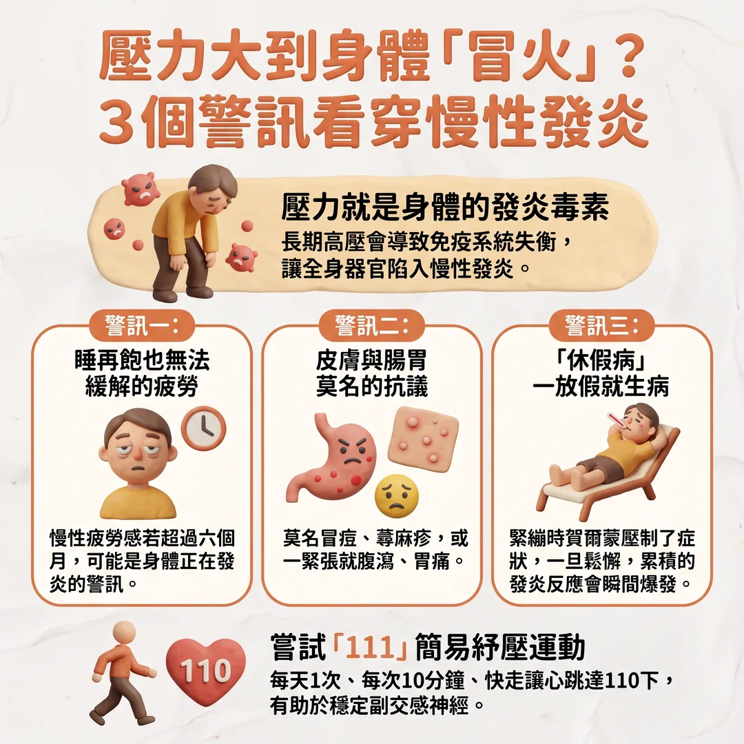 壓力引發慢性發炎三個警訊(圖/AI生成製圖)