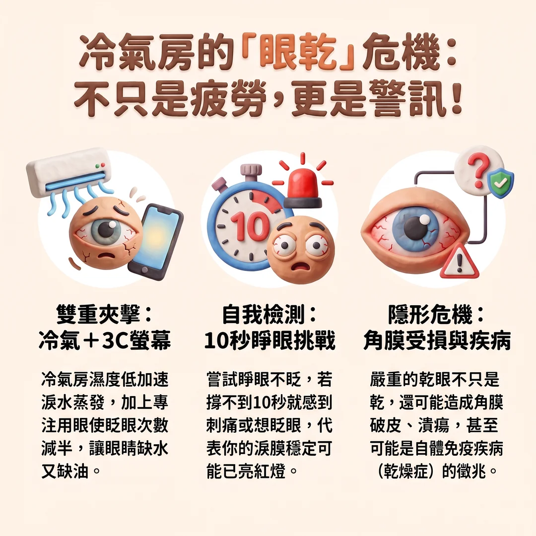 冷氣房乾眼危機警訊(圖/AI生成製圖)